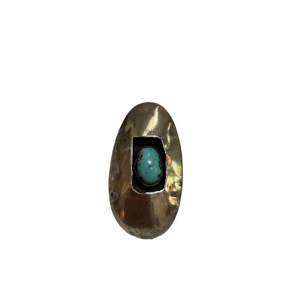 Vintage Sterling Silver long‎ Shadowbox  Turquoise Ring - Picture 1 of 4
